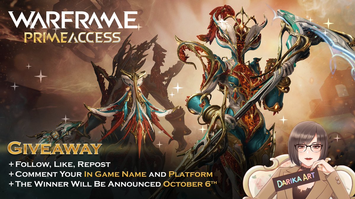 paintdks's tweet photo. ✨Giveaway Citrine Prime Access✨
+ Follow
+ Like
+ Repost
+ Comment Your In Game Name and Platform     

The winner will be announced : October 6th
by #Warframe

#WarframeCreator #giveaway https://t.co/arwHExJglo
