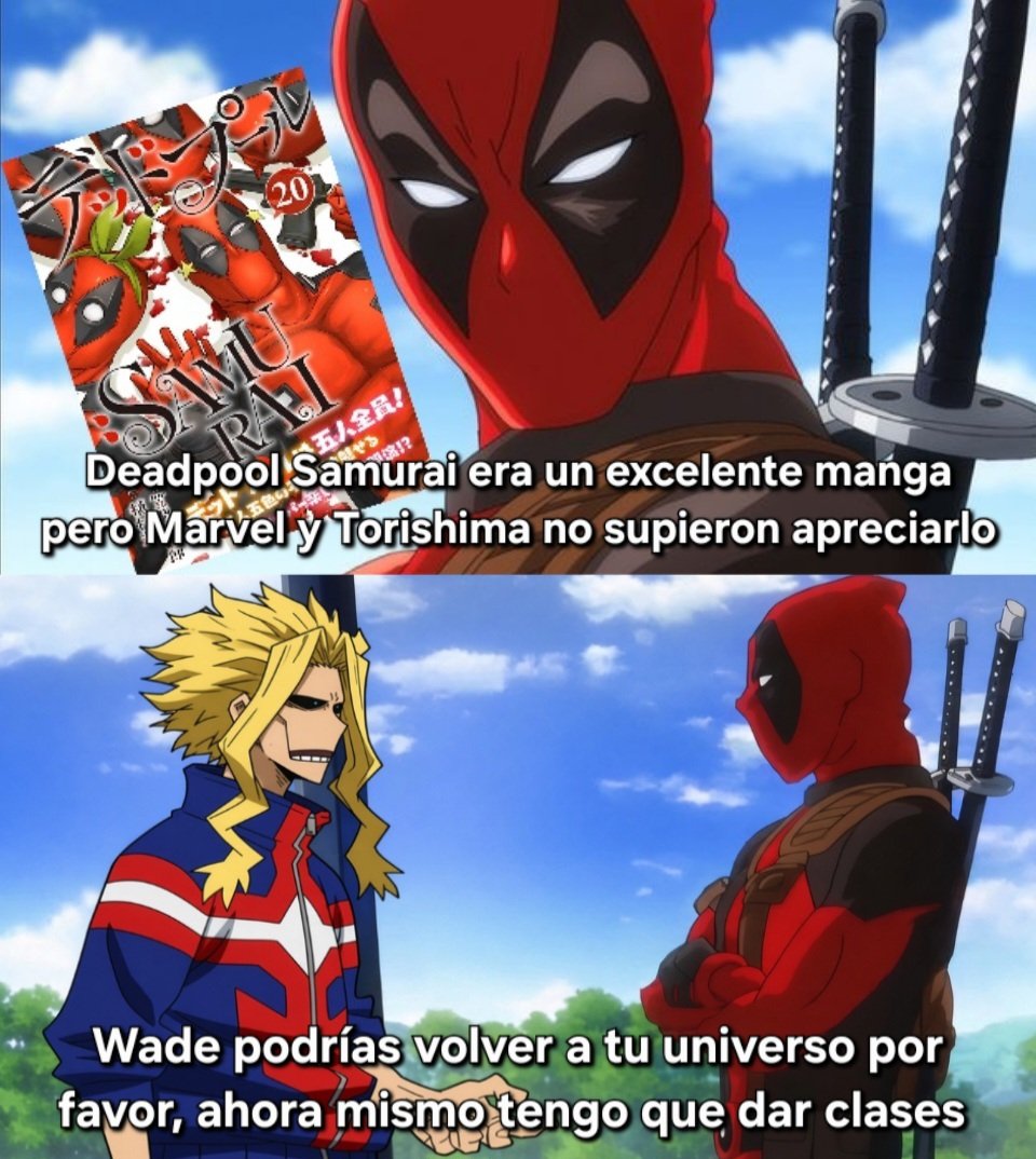 DanielOrozcoXD1's tweet photo. Nunca olvidar que Deadpool y All Might se conocen. ☝️😗 https://t.co/mFCGcCkWqD