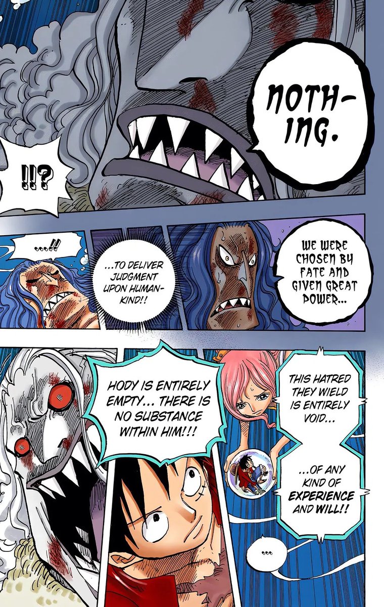 fanboydonepiece's tweet photo. PÁGINA DO DIA: One Piece é político e de esquerda.

"Hody é inteiramente vazio... não há substância dentro dele."

O ódio do Hody não tem causa real. Ele herdou o ódio dos outros sem nunca ter vivido a opressão. É a crítica ao ódio que passa de geração em geração.

Dia 22 👇 https://t.co/GDa6kmAMkc