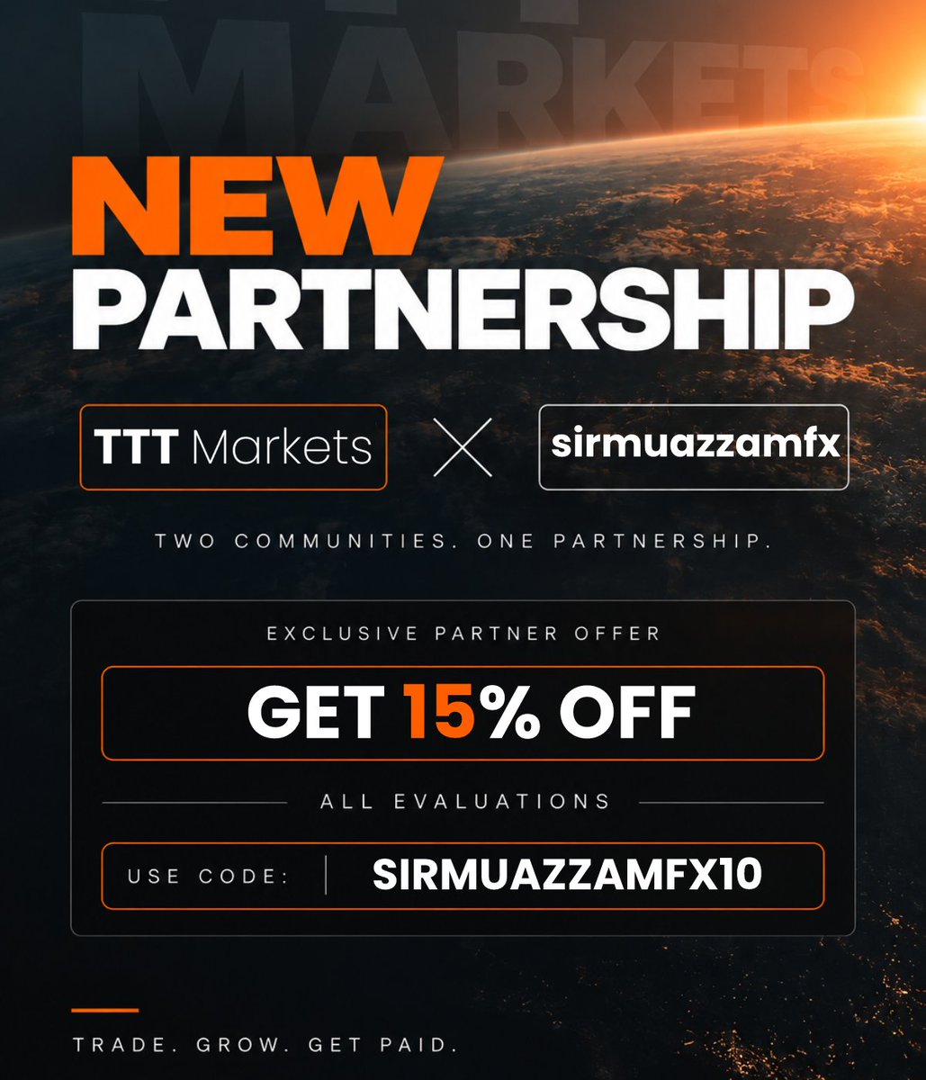 SIRMUAZZAMFX's tweet photo. 🚨🚨Excited to officially announce my partnership with @TTTMarkets Trade with top-tier capital, scale your edge, and get paid.

Use code : SIRMUAZZAMFX10
at checkout to unlock 15% OFF your evaluation challenge. Let's grow together!

Sign up :https://t.co/HahHcHCl8A https://t.co/ktwKEamYQI