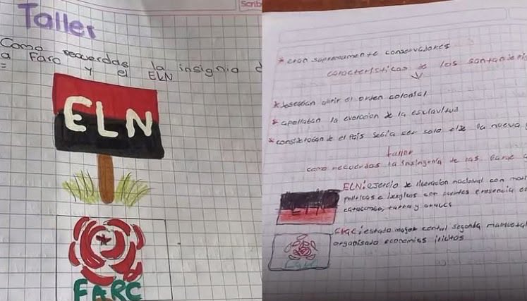 CentroMemoriaH's tweet photo. Enseñar a los niños la historia del conflicto es necesario. 

Ponerlos a dibujar las banderas del ELN y las FARC, no.

La memoria histórica debe partir de las víctimas, sus historias y su dignidad, no de los emblemas de quienes ejercieron violencia. https://t.co/A9JZd7Slis