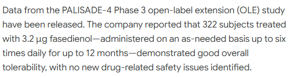 jaehughess's tweet photo. $VTGN 🚨 Vistagen just dropped new fasedienol data.

PALISADE-4 open-label extension showed positive signals, with 322 patients treated for up to 12 months and no new drug-related safety concerns.

Now the big catalyst: FDA discussions on the next Phase 3 path. 👀

$VTGN is officially back on the biotech radar. 🔥