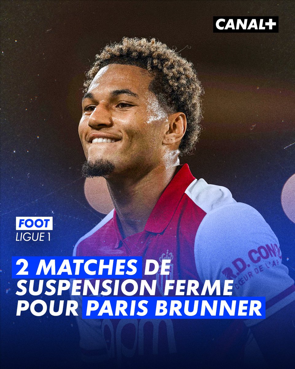 CanalplusFoot's tweet photo. 🚨 La sanction est tombée : Paris Brunner écope de 4 matches de suspension dont deux ferme suite à sa célébration contre Strasbourg le 12 septembre dernier https://t.co/QFMCOGSM0K