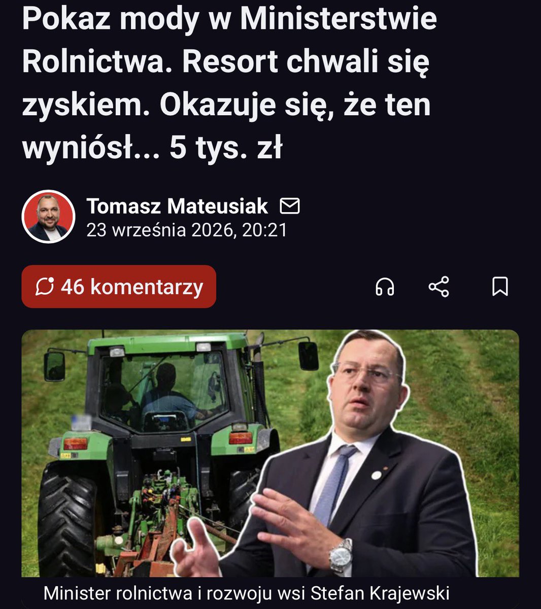 k_cieciora's tweet photo. 5 tys zł. Tyle zarobiono na pokazie mody w resorcie rolnictwa. To się samo komentuje. https://t.co/kAMhhkmQ5Z