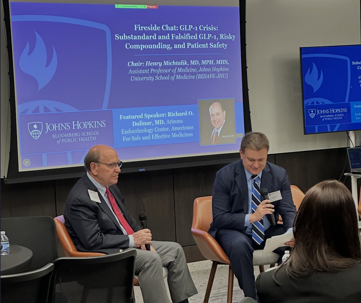 SAFEbiologics's tweet photo. Today at 2 p.m. ET, ASBM’s inaugural chairman, endocrinologist Dr. Richard Dolinar, participates in a fireside chat at the 4th Annual #BESAFE Conference @JohnsHopkins Bloomberg School of Public Health in Washington, D.C. He’ll discuss compounded GLP-1 medicines, falsified products, and the need for increased regulatory enforcement by @US_FDA 

Learn more about the risks of unsafe pharmacy compounding at https://t.co/9cY15BV8rQ @waroncancer @BeSafenofakes @GlobalCRC @LADAOrg