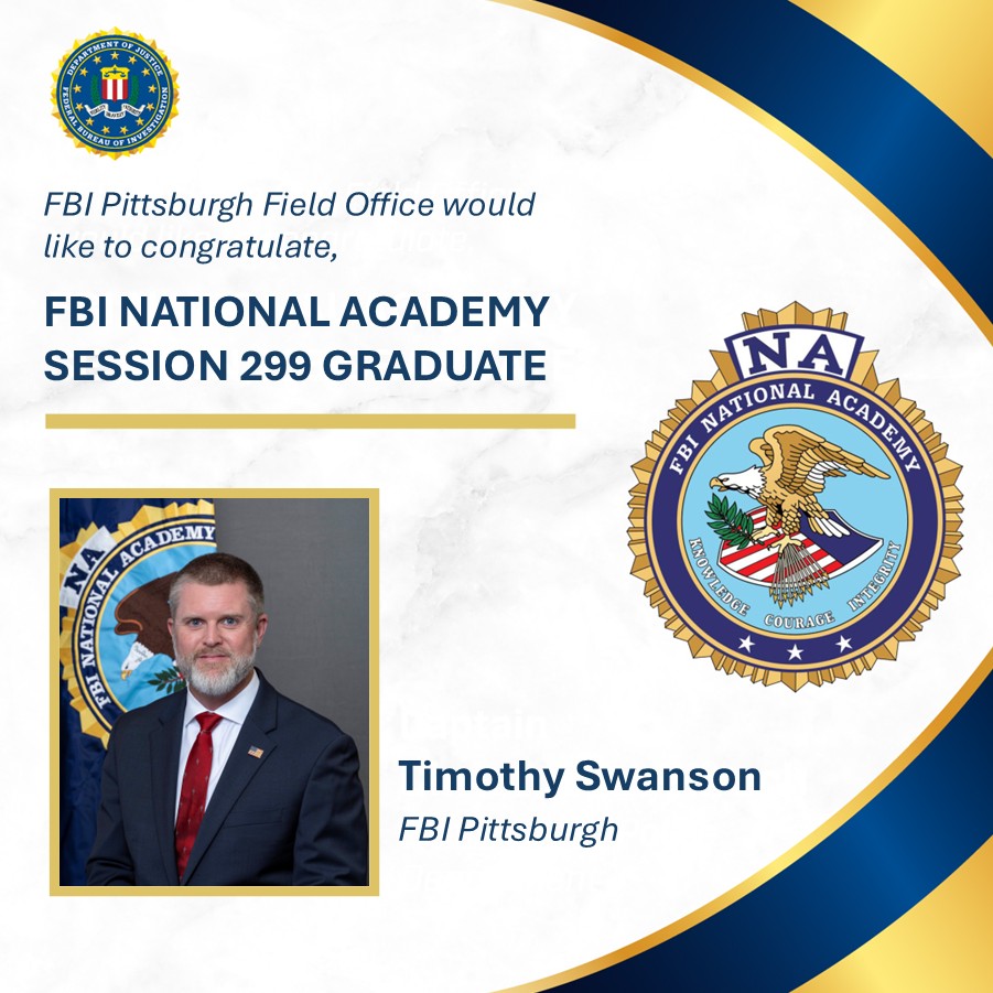FBIPittsburgh's tweet photo. Congratulations to all of the graduates from the FBI National Academy Session 299. All of us at #FBI Pittsburgh wish you the best in your law enforcement career! https://t.co/fFKiPJvpKk
