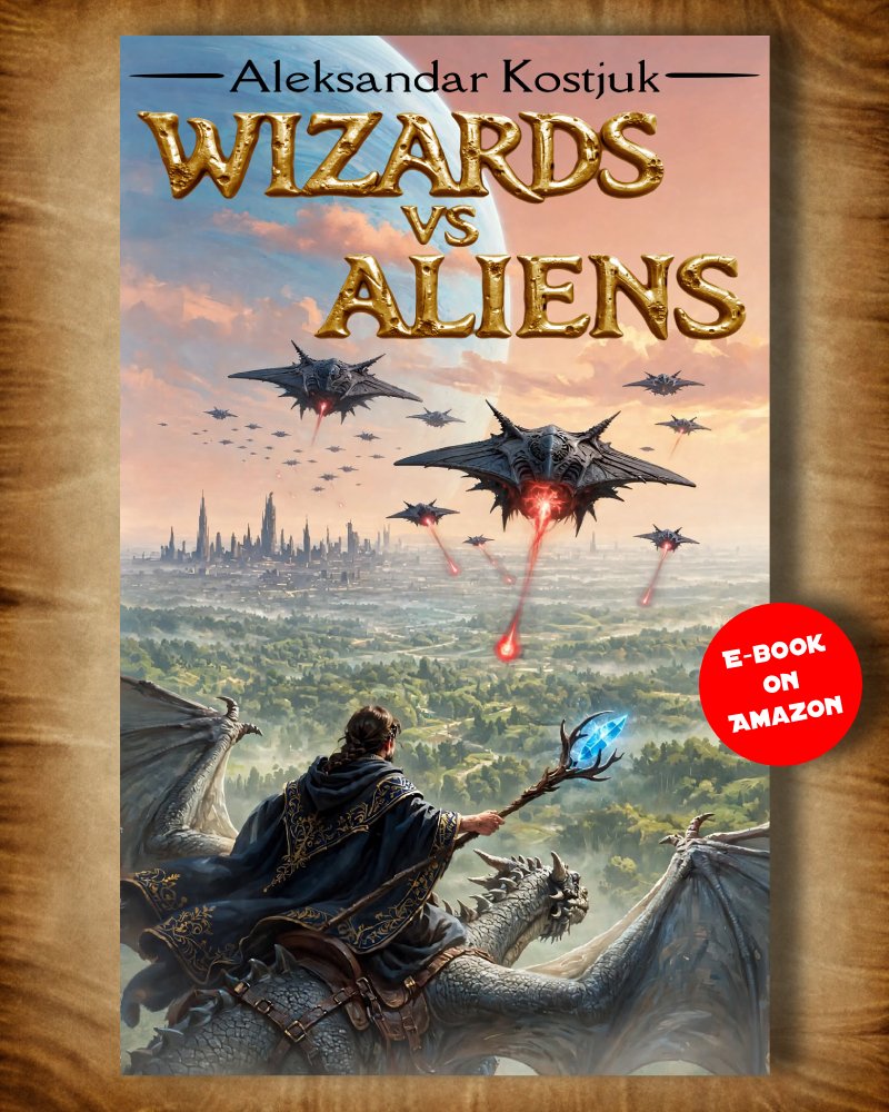akostjuk's tweet photo. WIZARDS VS ALIENS 
A Fantasy Romance of Dragons, Ancient Magic, and the Alien Fleet That Came to Take Back the Sky https://t.co/YjEisMoJla  

#fantasybooks #fantasyart #wizard #dragons #alien #aliens #spaceship #alieninvasion #romancebook #romantasy #aleksandarkostjuk https://t.co/qhKQCbbpPc