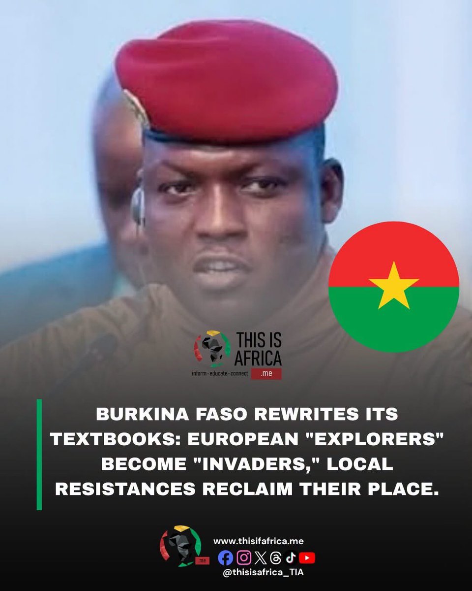 ChinasaNworu's tweet photo. Burkina Faso is rewriting the story it teaches its children.

European “explorers” are being described through the reality of invasion and conquest, while African resistance is being restored to its rightful place in the historical record.

For generations, colonial education taught Africans to see their own history through the eyes of those who conquered them. Decolonising the curriculum means confronting that legacy and putting African voices, resistance and agency back at the centre.

Our history should not be written as though Africa began when Europe arrived.

This is more than changing words in a textbook. It is a struggle over memory, identity and who has the authority to tell Africa’s story.

Me - Decolonizing  the mind is not an easy task and Toure is on a very difficult mission and I pray 🙏 he succeed. 

#ThisIsAfrica
#BiafraFreedom
#BiafraRestoration
@radiobiafralive