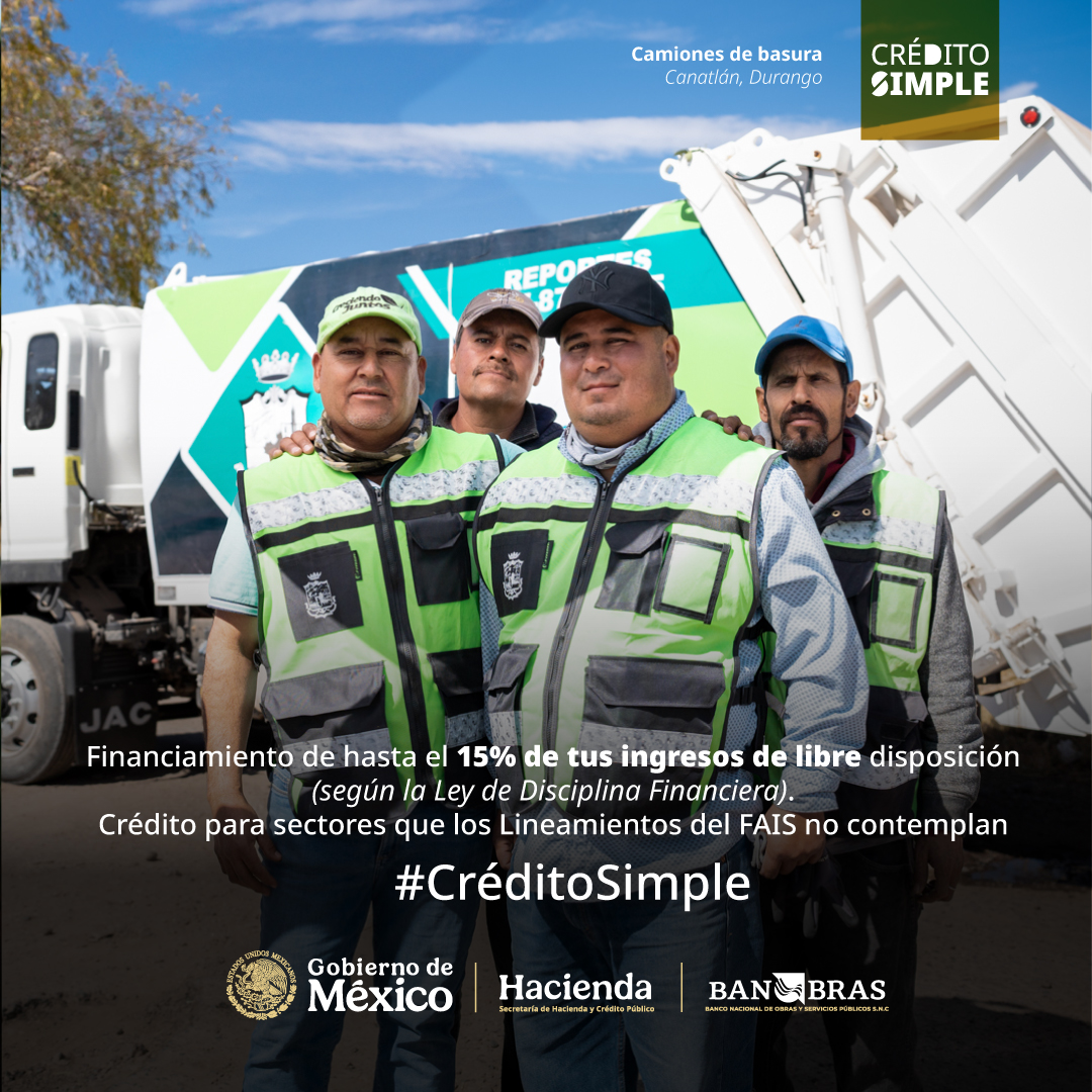 Banobras_mx's tweet photo. (3/4) El #CréditoSimple se paga con participaciones federales. Financia hasta el 15% de los ingresos de libre disposición, dentro de los límites que determina la SHCP, para inversión pública productiva en cualquier zona del municipio. https://t.co/PDXKgU45bW