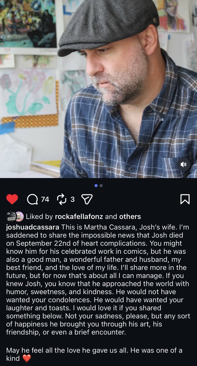 jeansinclairBR's tweet photo. Acabei de saber que o.grande Josh Cassara partiu.
Uma porrada inesperada que me acertou pesado.
Um dos nossos melhores se foi e a arte das hqs fica mais triste.
Que a familia e amigos fiquem bem e tenham força nesse momento.
#rip https://t.co/wHeGpA27HP