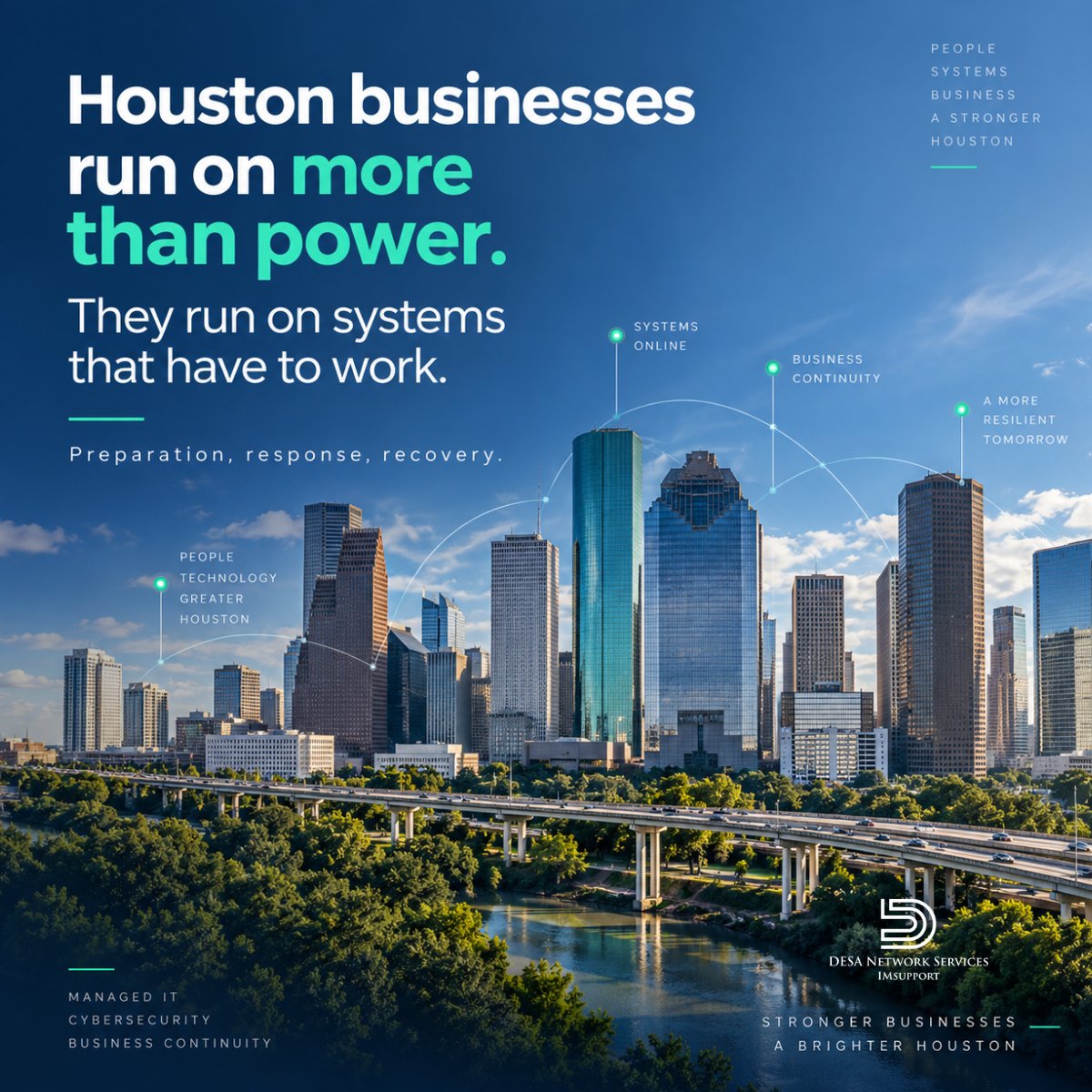DesaNetwork's tweet photo. Houston businesses depend on more than electricity to keep moving.

We help businesses build systems that are ready for what comes next.

#HoustonBusiness #ManagedIT #BusinessContinuity #Cybersecurity https://t.co/uPkbVAzk48