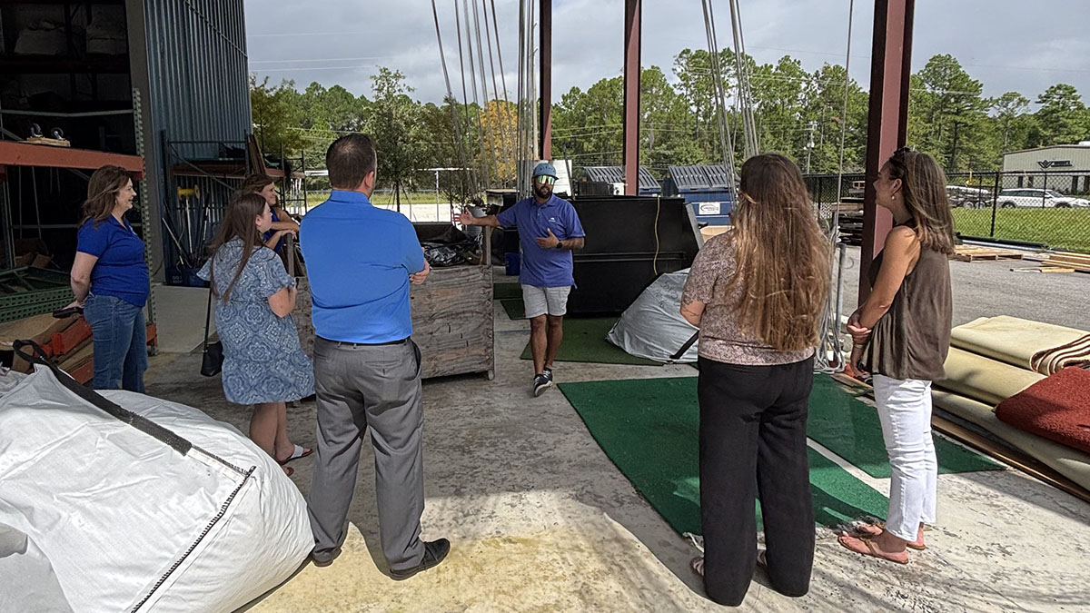 NettingPros's tweet photo. Made by hand in Nassau County. On playing fields across the nation.
Today, @AmeliaIsland staff and leaders toured Stadionic HQ in Yulee, meeting our fabrication team and learning about our role as a local employer serving sports facilities nationwide. Thanks for visiting! https://t.co/DM1FtfYyYN