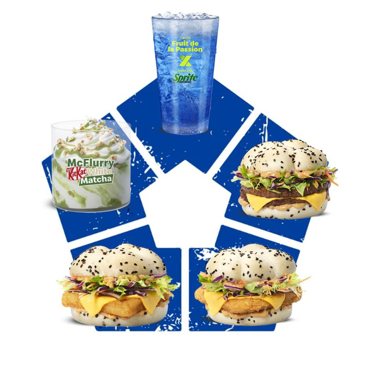 Dexerto's tweet photo. McDonald's France is launching a Blue Lock menu with Nagi Bao Burgers, a KitKat White Matcha McFlurry, and passion fruit Sprite

The collab includes five mangas featuring Blue Lock characters encountering fictional Ligue 1 players https://t.co/cQJmhBrhn8