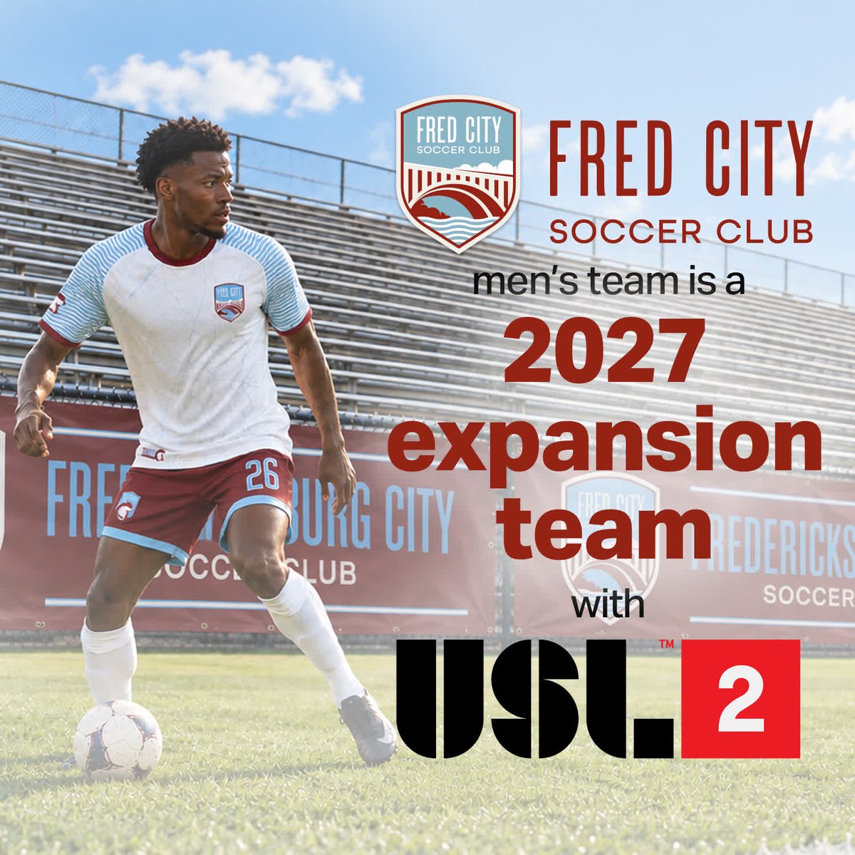 FredCitySC's tweet photo. Fred City joins @USLLeagueTwo as a 2027 expansion team! https://t.co/5pWJudq6pG
#FredCitySC #USLLeagueTwo #Path2Pro https://t.co/2kTpyg35Dq