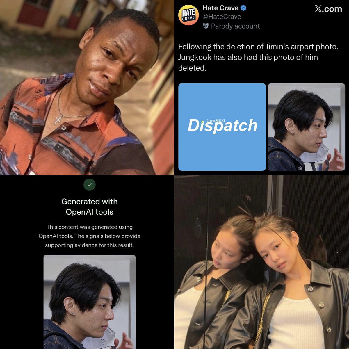 SnarkCrave's tweet photo. Despite previously dragging BTS for collaborating with Google Gemini, Donda is seen spreading an image created with ChatGPT.

Note that thousands of water gallons were not needed to expose that Jennie edits her photos https://t.co/cBI8x51I4s