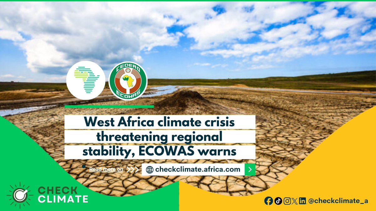 CheckClimate_A's tweet photo. West Africa climate crisis threatening regional stability,c ECOWAS warns
Read more: https://t.co/6gpg5Giass
#WestAfrica #ClimateCrisis #ECOWAS #RegionalStability #ClimateAction #ClimateChange #WestAfricaNews #ClimateSecurity #ECOWASWarns #AfricaClimate #ClimateEmergency https://t.co/jQRp3G2v6Y