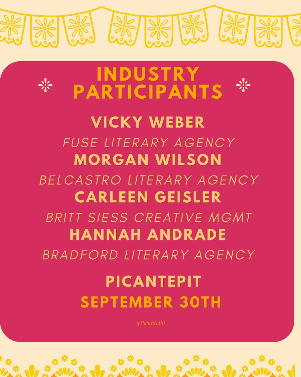 PicantePit's tweet photo. With only a week left until #PicantePit here is the list of #litagents that will be participating here across both X and 🦋☁️

If any agents would like to participate in an event for latinx writers, let us know in the l!nk below!

https://t.co/Mh9Uf7V6Cw https://t.co/fzzuXLE5I0