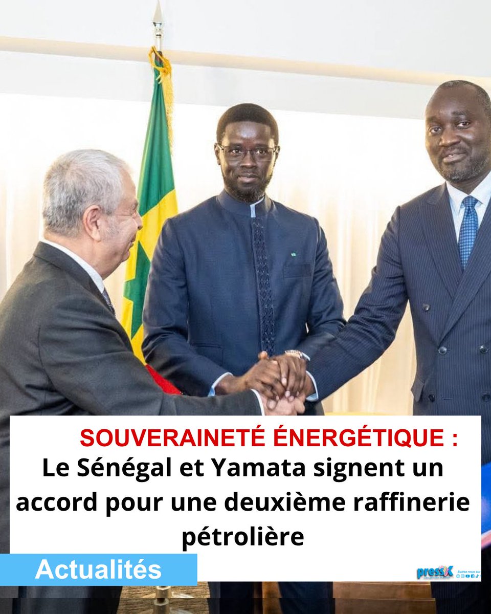 Pressafrik's tweet photo. Sénégal-Yamata : un accord signé pour la construction d'une deuxième raffinerie pétrolière

https://t.co/jbZxCqwA59

#Sénégal #Yamata #Raffinerie #Pétrole #SouverainetéÉnergétique https://t.co/dxKXgd9WOo