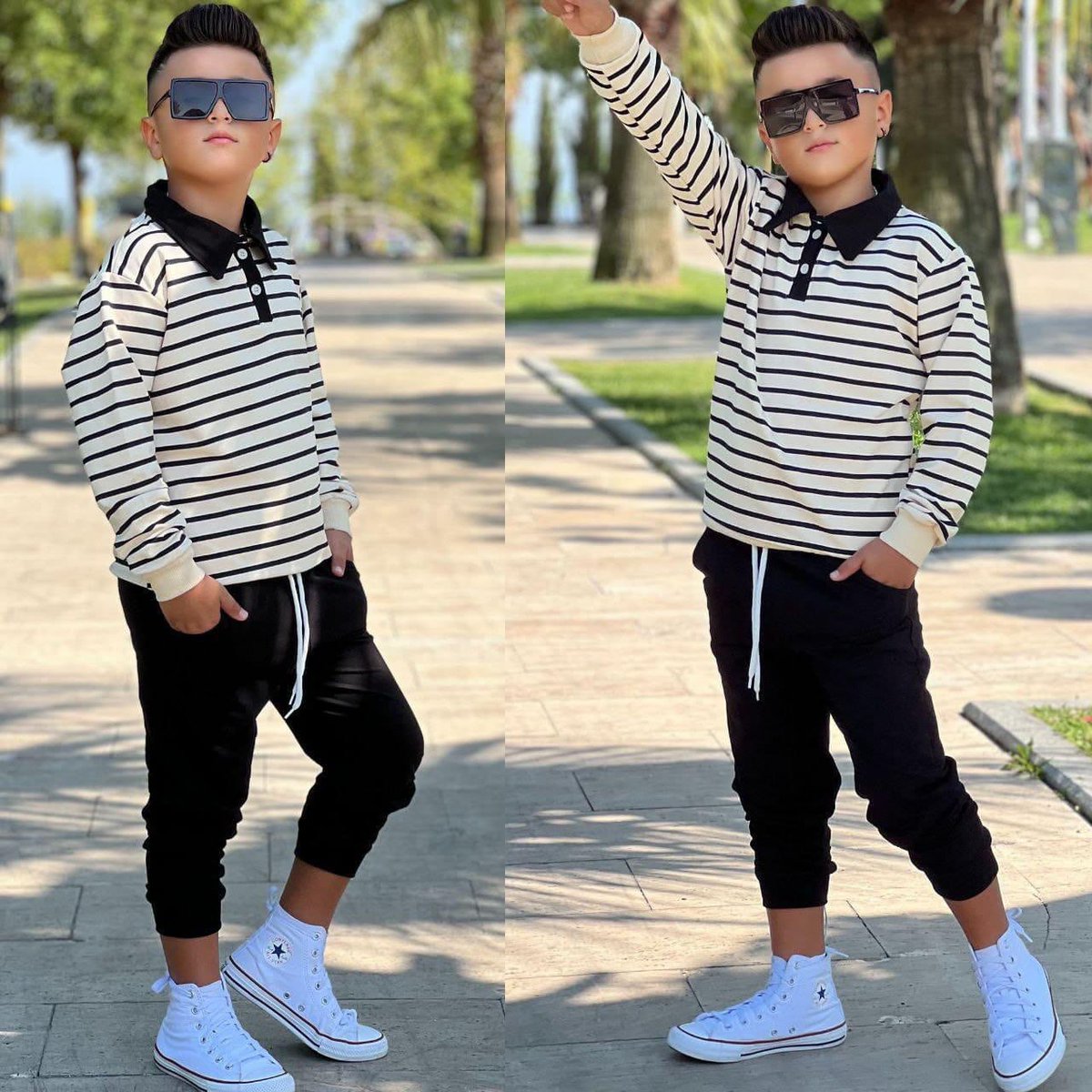obm1999's tweet photo. Classy vibes only. New boys’ striped polo set: long-sleeve polo shirt and jogger pants. Minimal stripes, comfortable fit, and perfect for everyday wear. Sizes 8–16 years. Delivery across Lebanon. Order by DM or WhatsApp 78 868 280. https://t.co/0xIkQWC51e
