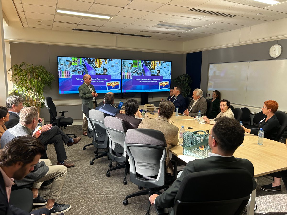 azcommerce's tweet photo. Wrapped up our time in Ireland, thank you to John Healy and the @Intel_IRL team for an engaging roundtable and tour of Intel’s Leixlip campus. Exciting opportunities ahead as we explore collaboration between Arizona and Ireland. https://t.co/VjcVbF23Os