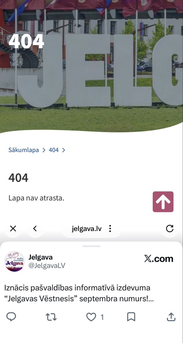 AldisALL's tweet photo. @JelgavaLV Nav atrasts #error404 https://t.co/FIqLWIHhMI