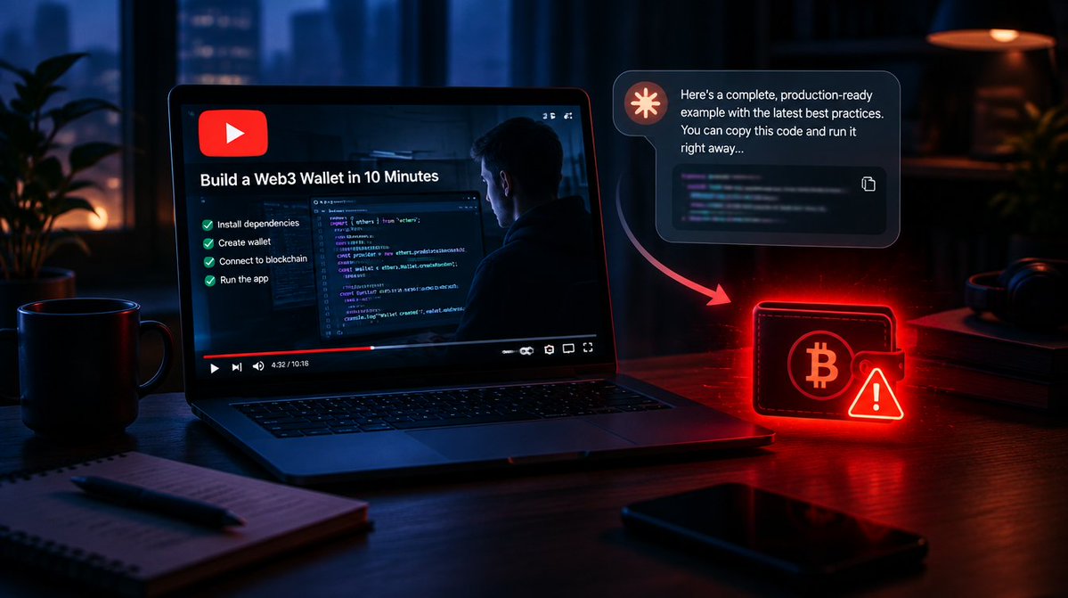 Goglin's tweet photo. Niebezpiecznik: YT „bot crypto z Claude” = malware. Claude tylko haczyk - fałszywy Remix i drainer.

Nie „AI złe” - social engineering + vibecoding z tutoriala. Nie kopiuj blind z YT 😅
https://t.co/zZ96xwdz0o
#cyberbezpieczeństwo #AI https://t.co/shL3uvuSg5