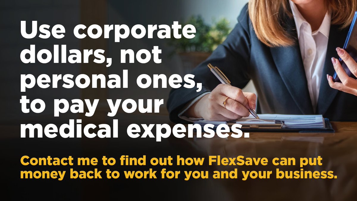 dawndlsolutions's tweet photo. Are you a business owner paying for medical expenses with personal after-tax dollars?
There is a more tax efficient way of paying for those expenses. Let's chat, and discover how other business owners use #FlexSave for tax efficient #medical reimbursements
#groupbenefits https://t.co/YHcRktdl1I