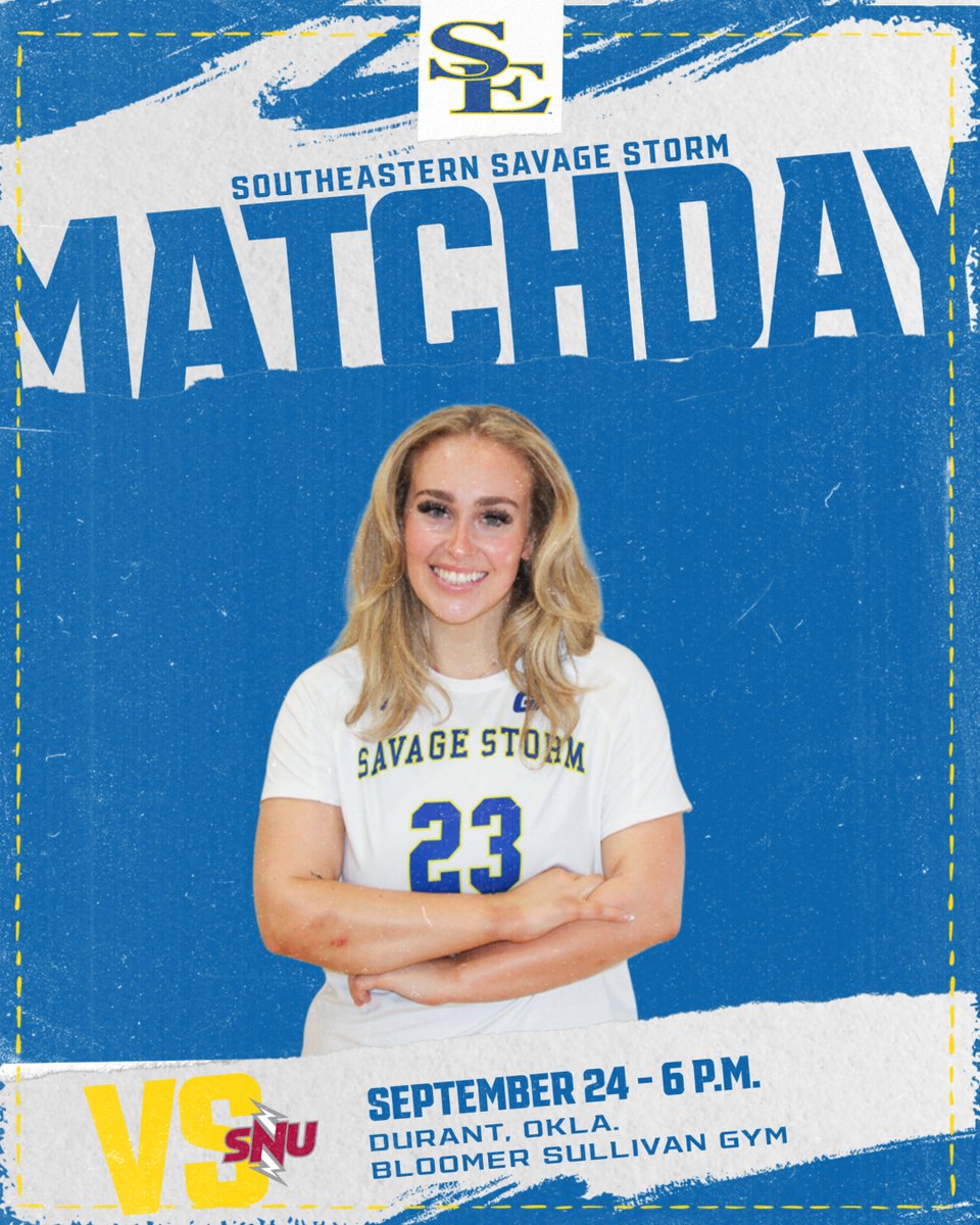 SavageStormVB's tweet photo. 𝐁𝐚𝐭𝐭𝐥𝐞 𝐨𝐟 𝐭𝐡𝐞 𝐒𝐭𝐨𝐫𝐦𝐬 ⛈️

🆚 Southern Nazarene 
📍 Durant, Okla.
⏰ 6 p.m.
🏟️ Bloomer Sullivan Gym
🔗 https://t.co/pXWPUZorhP

#GoSoutheastern l #TakeCover https://t.co/01lP8oTXc8