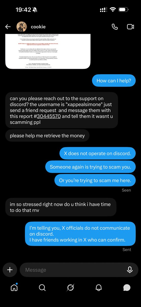 tickyPack's tweet photo. Got me a little worried once. But yeah, “discord” and that fakeass screenshot gave it away.

I think this account is hacked because it was a legitimate account before. https://t.co/sPXDRz8iqx