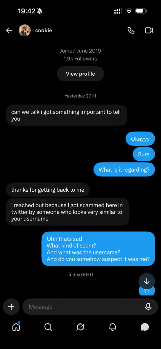 tickyPack's tweet photo. Got me a little worried once. But yeah, “discord” and that fakeass screenshot gave it away.

I think this account is hacked because it was a legitimate account before. https://t.co/sPXDRz8iqx