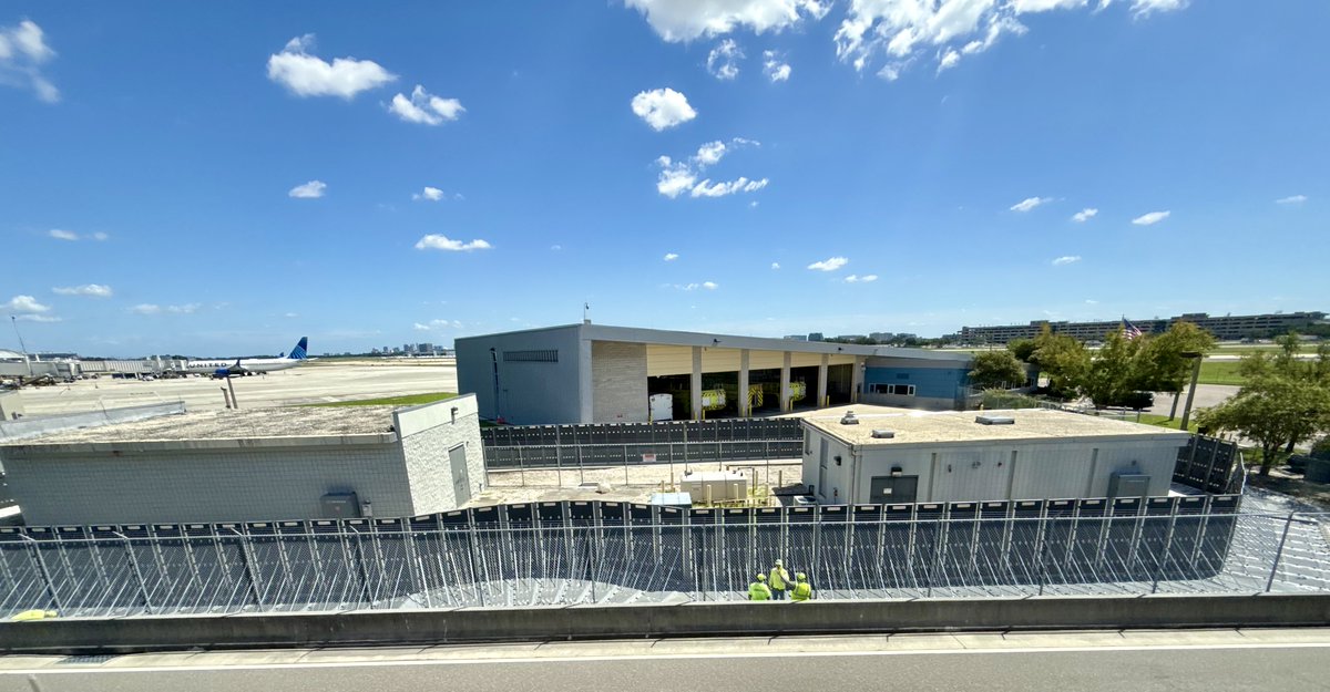 FlyTPA's tweet photo. PREPPING FOR THE FUTURE 🫡 Say hello to our new AquaFence, a temporary 9-foot barrier designed to shield TPA from storms. This new system was recently built to protect two electrical vault buildings should a hurricane threaten Tampa Bay. ⛈️

DETAILS: https://t.co/u5ItGGbGs3 https://t.co/eosbkfIyME