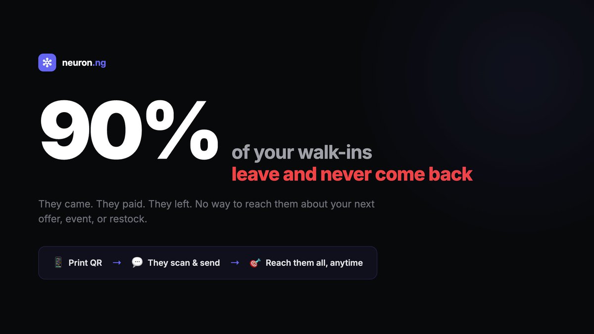 Rash3ye's tweet photo. If you run a restaurant, salon, gym, shop or host events - you already have people walking  through your door every day. How many of them can you reach again tomorrow?  

Most businesses lose 90% of their walk-ins forever. They came, they paid, they left. Here's a simple fix: