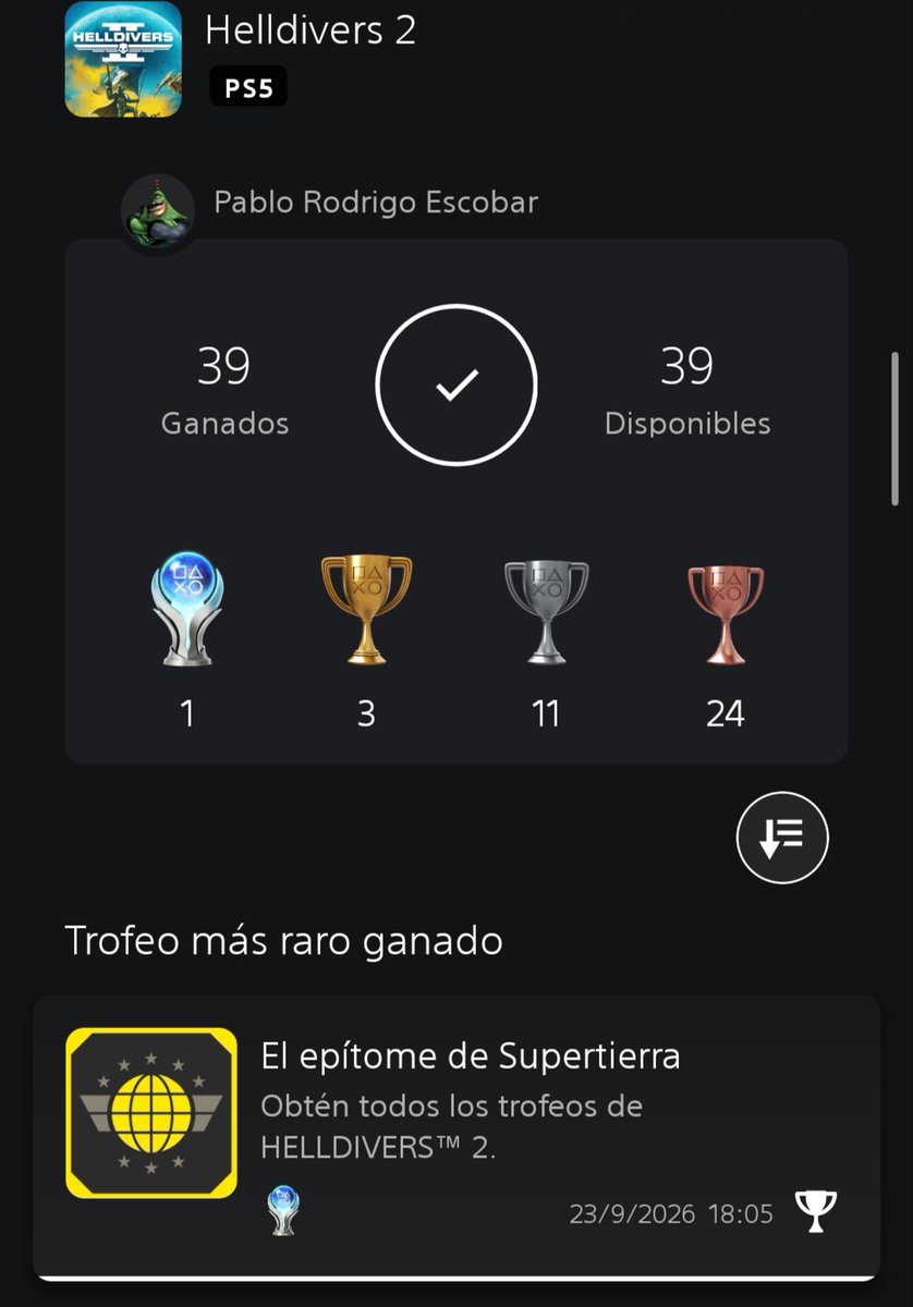 Pablettte_'s tweet photo. Sin buscarlo mucho y disfrutando de la democracia.
757 horas después (son las horas que llevo jugadas de verdad xd) platino de Helldivers 2, me faltaba el trofeo de aplastar a un cargador con una cápsula de reabastecimiento.
El etíope de Supertierra 🫡 https://t.co/xQkeWEEl3E