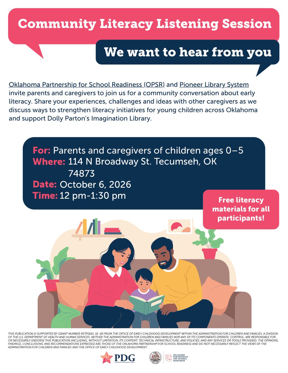 OPSReadiness's tweet photo. Calling all parents and caregivers of little ones ages 0-5! Join us and the Pioneer Library System for a Community Conversation about early literacy. Register: https://t.co/dBDJMPWhNr

🗓️ Tuesday, Oct. 6
⏰ Noon to 1:30 p.m.
📍 114 N Broadway, Tecumseh https://t.co/2pj1HVzbdm