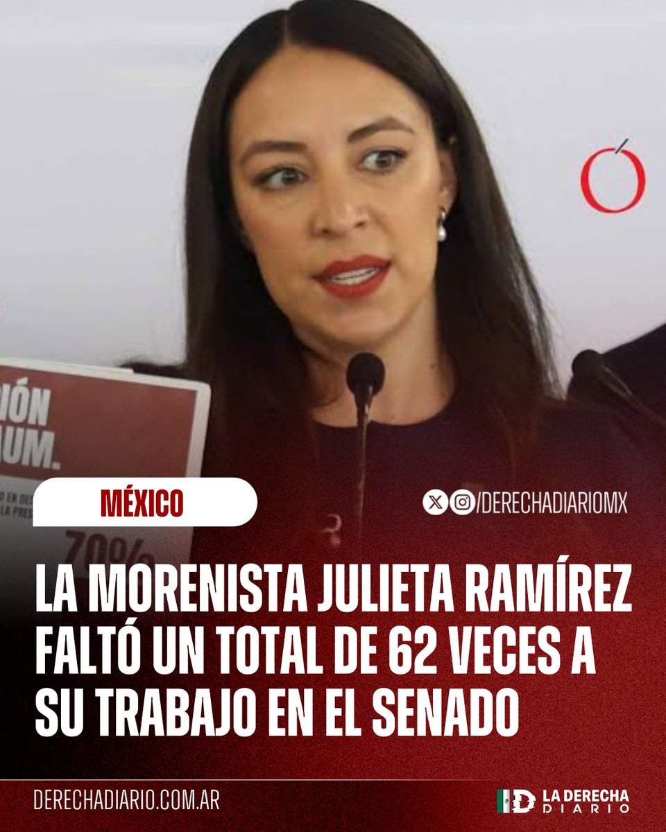 DerechaDiarioMX's tweet photo. 🚨🇲🇽 | COBRA SIN TRABAJAR: La morenista Julieta Ramírez faltó un total de 62 veces a su trabajo en el Senado mientras hacía campaña anticipada ilegal porque busca ser gobernadora de Baja California.

Info @jorgegogdl https://t.co/uYMVVBLnvw