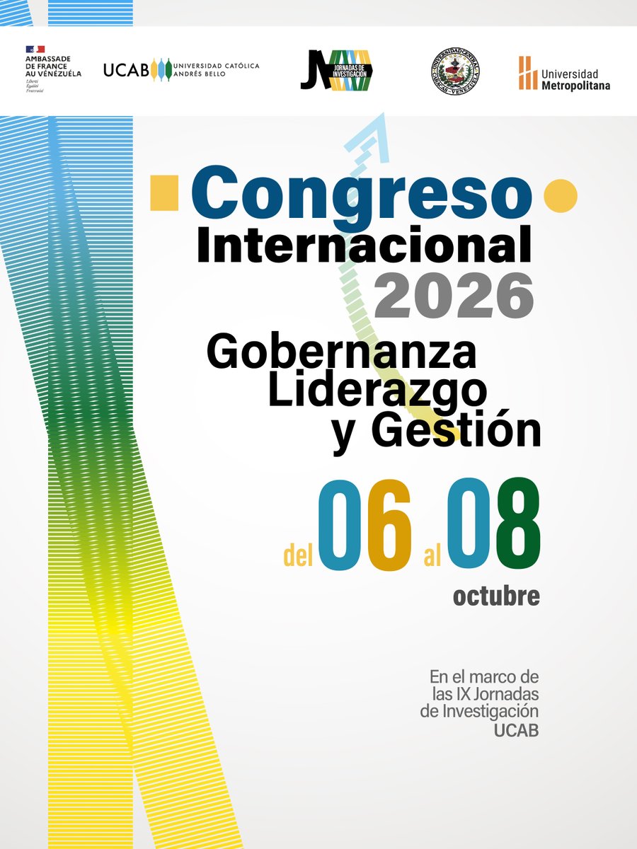 InvestigaUCAB's tweet photo. #Congreso | Del 06 al #8Oct, @enlaucab junto la @ucvzla, la @unimet y la @embafrancia, reunirá a más de 200 especialistas nacionales e internacionales quienes debatirán sobre gobernanza, liderazgo y políticas públicas a través talleres, conferencias y mesas de discusión ⬇️ https://t.co/xM77LyYPfV