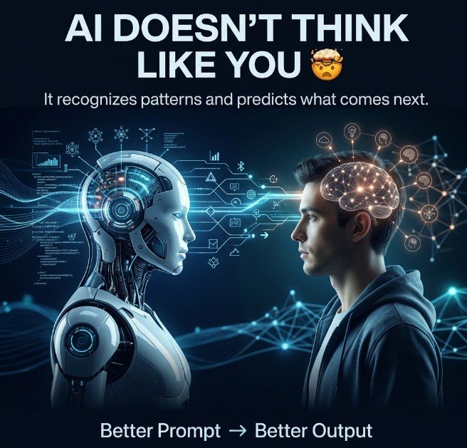 FahimSalimAI's tweet photo. 🤯 AI Fact Most People Get Wrong
AI doesn’t actually “think” like you do.
It recognizes patterns, processes information, and predicts what response should come next.
That’s why the quality of your prompt matters so much.
💡 Better input → Better output. https://t.co/VSyU4VQNL0