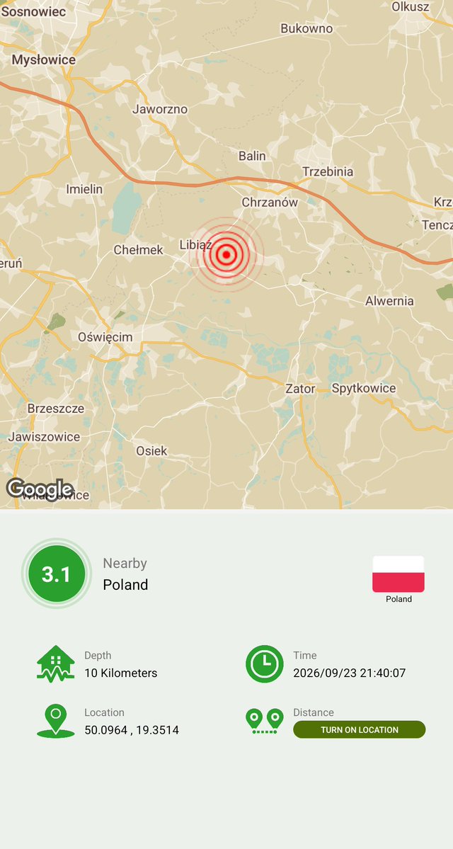 ZAMYAD_APP's tweet photo. Poland
Magnitude: 3.1
Depth: 10 Kilometers
Location: 50.0964 , 19.3514
Time: 2026/09/23 18:10:07 (GMT)

Zamyad Earthquake Tracker
Free Download:
https://t.co/RJ4yLcH9Ej

#Earthquake #Poland #Earthquake_Tracker #zamyad https://t.co/PVEnR3e36C