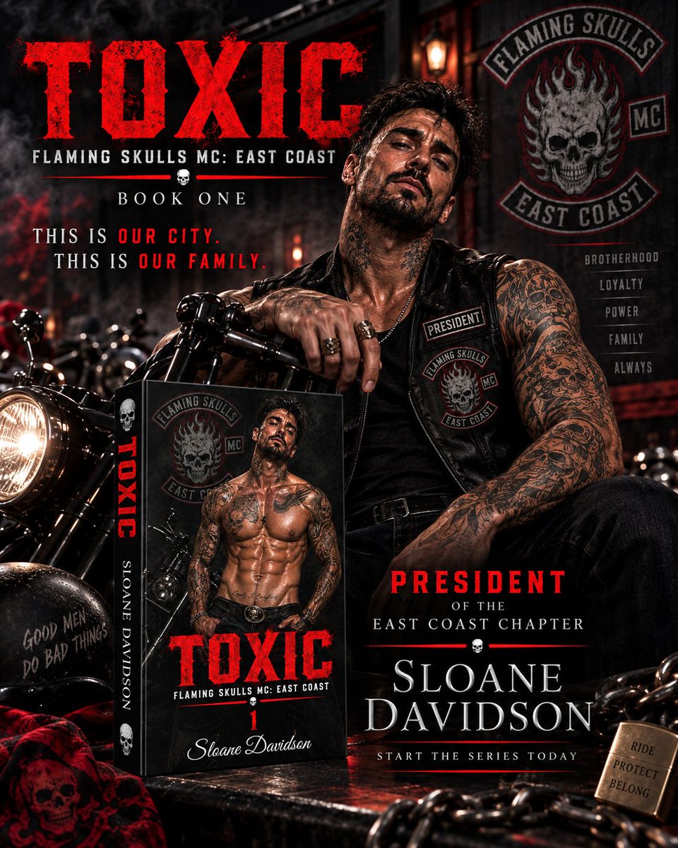 PDesigns16's tweet photo. He’s not just the president.

He’s the storm. 

Toxic leads the Flaming Skulls MC: East Coast with danger, loyalty, and absolute devotion.

Tattooed. Possessive. Protective.

TOXIC — Book One
Sloane Davidson

#MCRomance #Toxic #DarkRomance https://t.co/YjTTq1kyeD