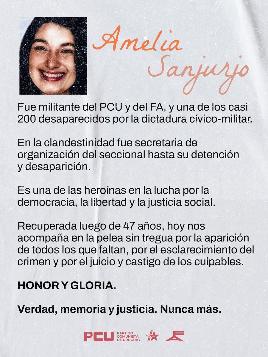 pcu_uy's tweet photo. 🌹90 años de Amelia "La Pocha" Sanjurjo

Militante comunista y frenteamplista, fue parte de quienes sostuvieron la lucha por la democracia y la libertad, incluso en la clandestinidad. https://t.co/tb7yX22rCe