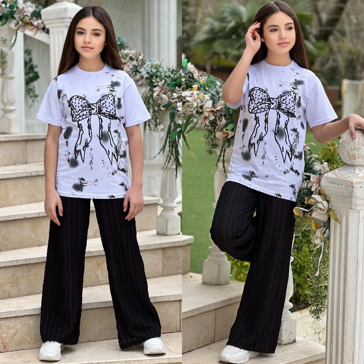 joobergantine1's tweet photo. Monochrome magic: a white bow graphic tee paired with black textured pants for a bold, chic look. Sizes 5–14 years. DM or WhatsApp 78 868 280 to order. https://t.co/GiDOm05ceN