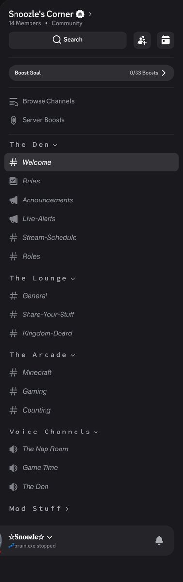 ItsSnoozleTV's tweet photo. 🦝💙 Snoozle's Corner is open!

I finally made myself a little gaming community for Minecraft, gaming, random chats, events &amp; cozy chaos. 💤🎮

It’s still a small corner of the internet, so come hang out! 😂

👇 Join the den!
https://t.co/R7j1j02zNg https://t.co/rieMmZxYib