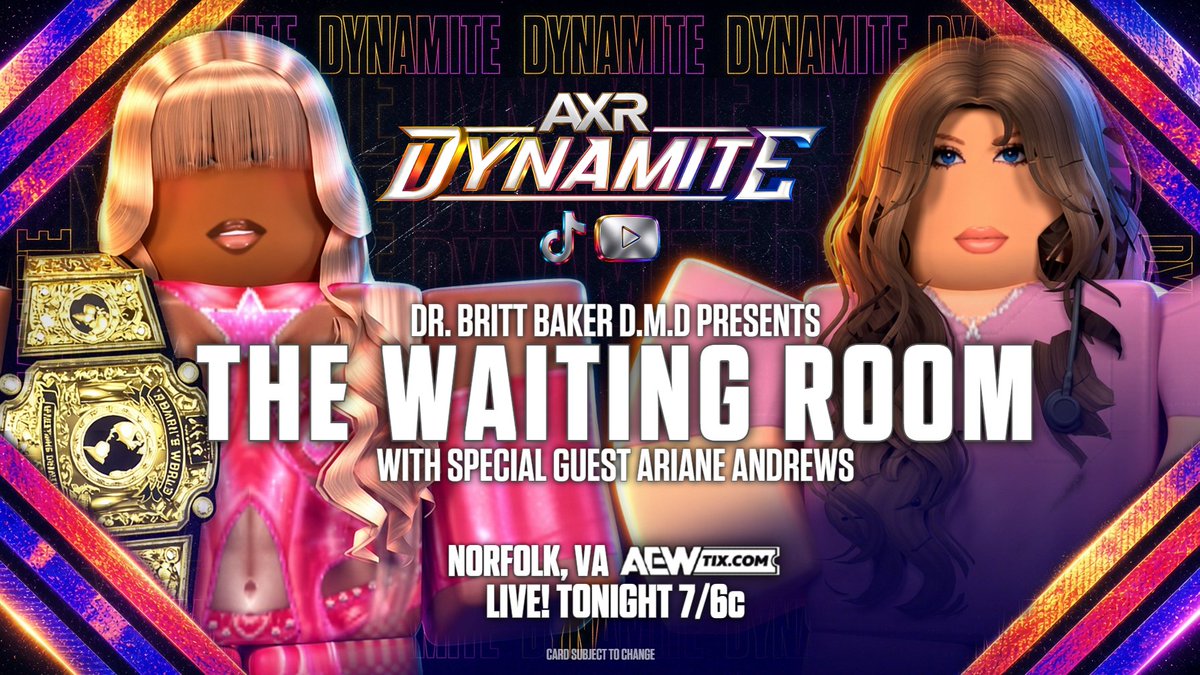 AEWXR0BL0X's tweet photo. AXR Dynamite goes live tonight at 7pm EST.
DO NOT MISS IT!!!

https://t.co/q4kzbGyY60 https://t.co/j1ddXcWaTN