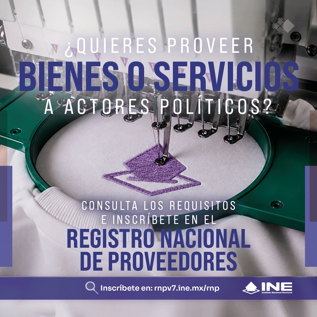 INEMexico's tweet photo. Forma parte del padrón de personas proveedoras que pueden celebrar operaciones con los sujetos obligados en materia electoral.📋

🎯 ¡Conoce los requisitos y regístrate en el RNP! 

📲 https://t.co/sWNwLM1RhK 

#DECEyEC https://t.co/rRorzh4QfX