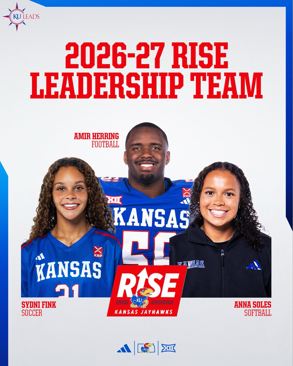 KU_LEADS's tweet photo. Meet the 2026–27 RISE Leadership Team! 🎉
🏈 Amir Herring — President
🥎 Anna Soles — Vice President
⚽️ Sydni Fink — Communications
RISE stands for Redefine, Inspire, Support and Empower, and this group of student-athletes is ready to lead the way this year!
#RISE #KULeads https://t.co/NhqSRg7vuP
