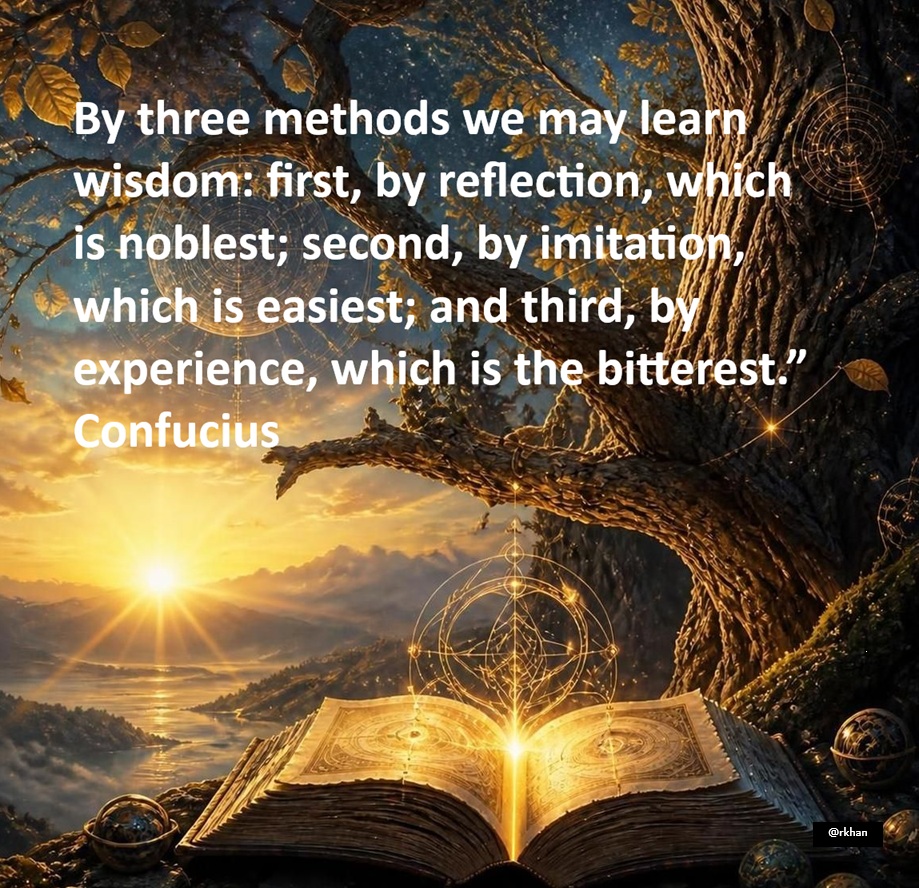 Rakhshanda_27's tweet photo. "By three methods we may learn wisdom: first, by reflection, which is noblest; second, by imitation, which is easiest; and third, by experience, which is the bitterest.” — Confucius
#InspirationalQuotes #WisdomQuotes #LifeLessons https://t.co/TUOk4SXHHq