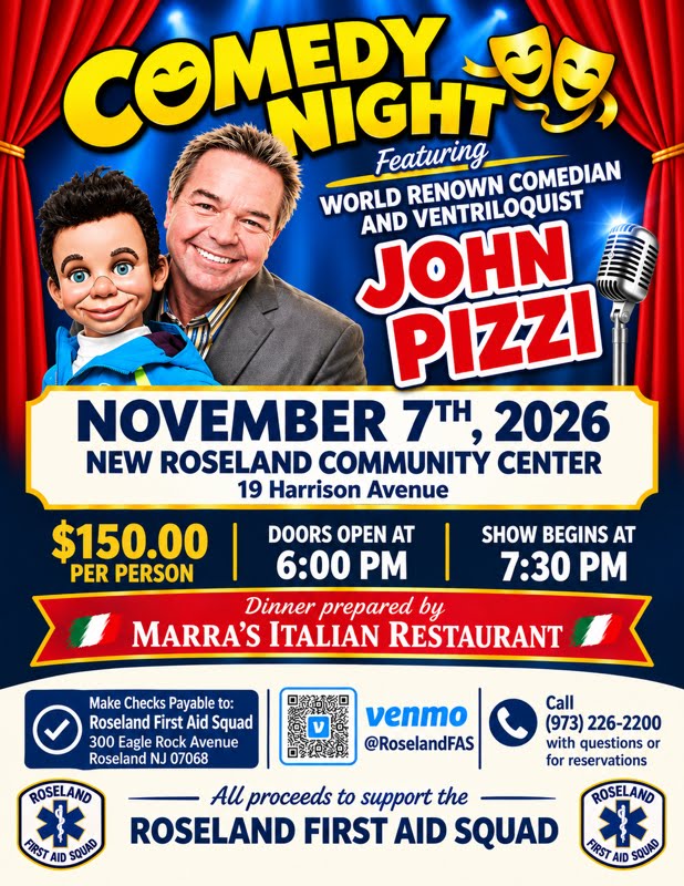 JohnPizzi's tweet photo. Sat, Nov 07  |   COMEDY!
John and his buddies will be there supporting a great fundraiser for #roselandfirstaidsquad and hopes you will all comed out for some yuks on November 7th! https://t.co/H8rGfcJhwL