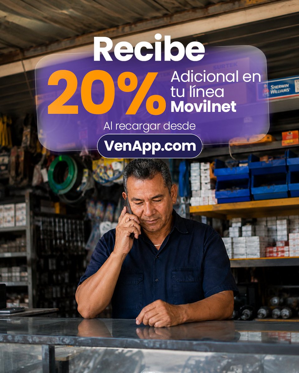 VenAppSocial's tweet photo. 📲💰 Recibe 20% adicional en tu línea Movilnet al recargar desde https://t.co/CHD2AcpxfW.
✅ Rápido, seguro y sin complicaciones.
✅ Más saldo para seguir conectado.
👉 Recarga ahora en https://t.co/auEO3PoNfH
#VenApp #Movilnet #Recargas #20PorCientoExtra #saldoextra https://t.co/kBwvC8e2pP