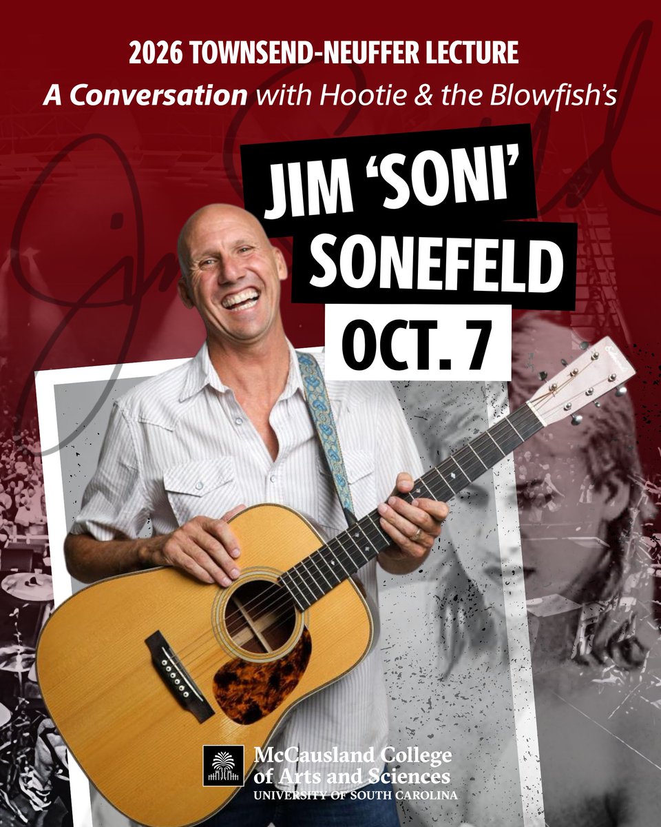 UofSC_CAS's tweet photo. Before the GRAMMYs and world tours, @JimSonefeld was a USC student and musician finding his way in Columbia. On Oct. 7, the @HootieTweets drummer returns to campus to talk about the place that shaped it all. Free, open to public. @UofSCSouth 
More info👇 
https://t.co/mrmeiL4HGW https://t.co/FPBE57tzhB