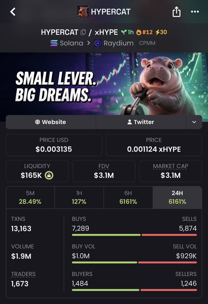 Calvincalls's tweet photo. 344x pump on $HYPERCAT🔥 
Ca: 

7Qy2cXpdj4Fu2DUPVWdN3oogM3JSwLUV2LZaKVgVcPZh https://t.co/NN824ennaP